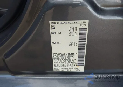 2021 Nissan Altima Sv Fwd z USA, uszkodzony, nr VIN 1N4BL4DV3MN416555